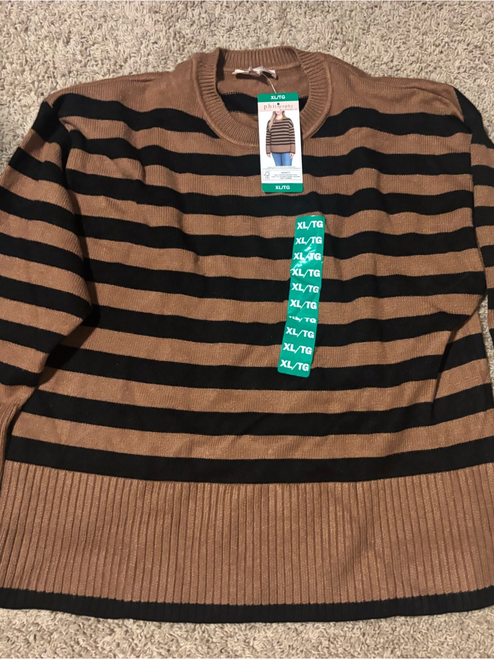 Philosophy Black and Brown Striped Crewneck Sweater